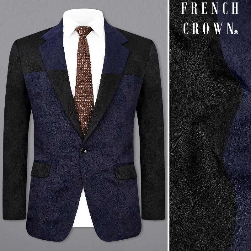 Firefly Blue and Black Jacquard Textured Blazer