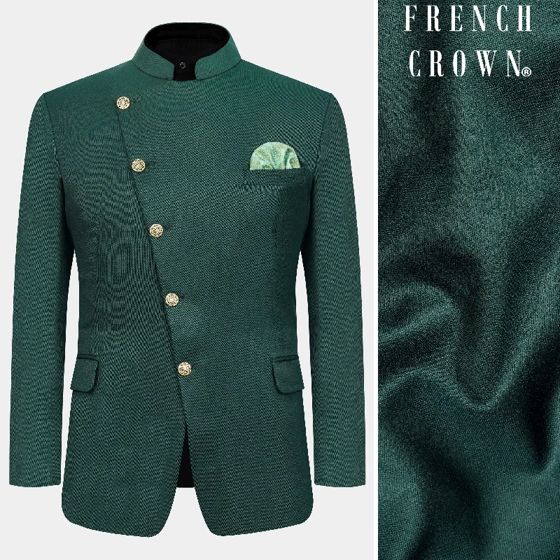 Gable Green Cross Placket Wool Rich Bandhgala Blazer