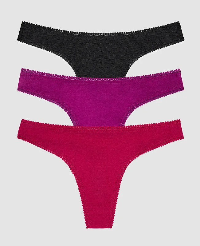 Gossamer Mesh Hip G Thong Underwear 3 Pack - Red Hot Purple Wine Black