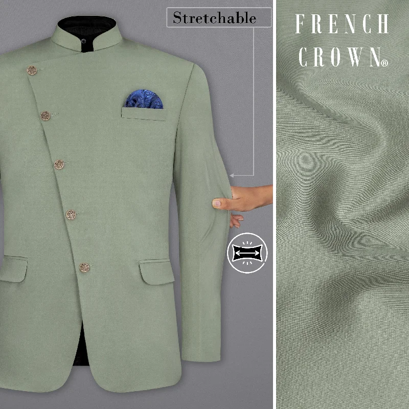 Granite Green Cross Placket Bandhgala Premium Cotton Stretchable traveler Blazer