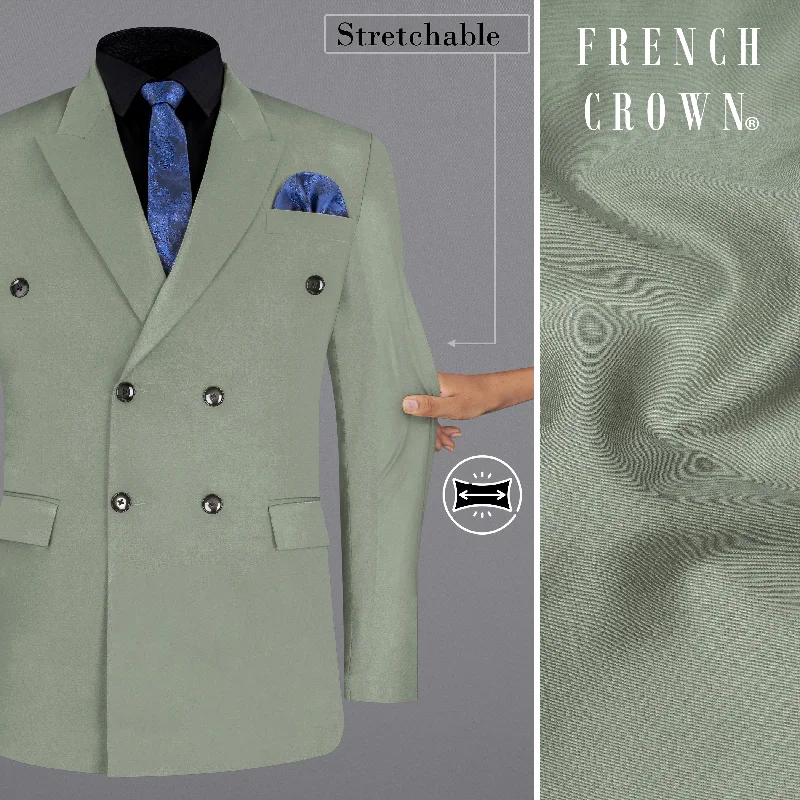 Granite Green Stretchable Double Breasted Premium Cotton traveler Blazer