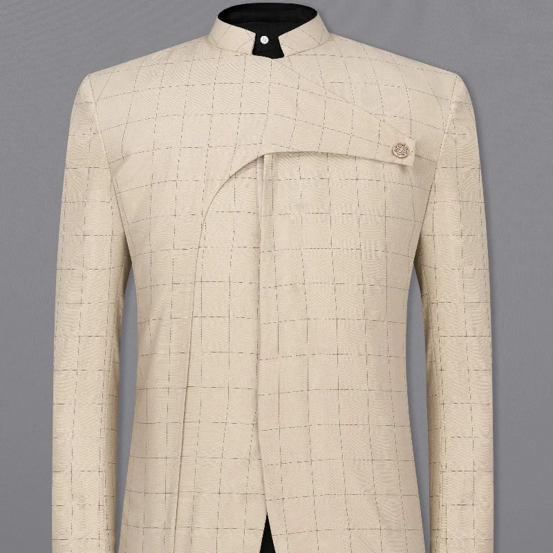 Hampton Cream Windowpane Bandhgala Designer Blazer