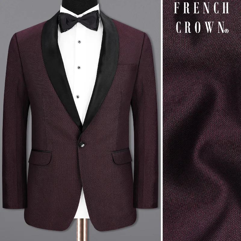 Havana Wine With  Black Lapel Tuxedo Blazer