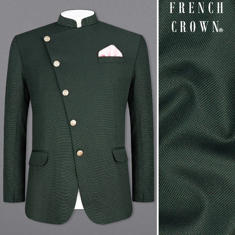 Heavy Metal Green Cross Placket Bandhgala Blazer