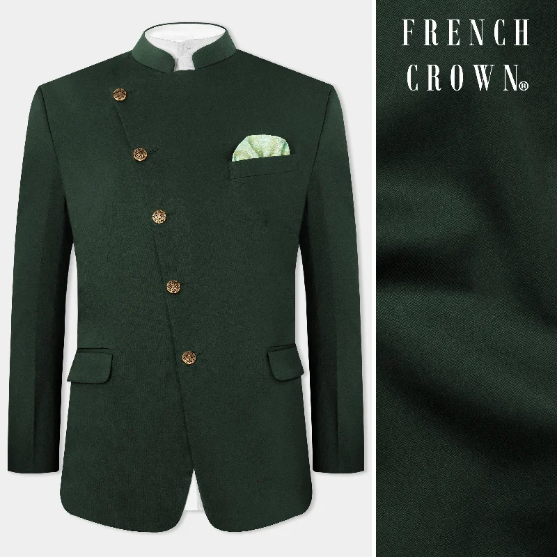 Heavy Metal Green Premium Cotton Cross Placket Bandhgala Stretchable Traveler Blazer