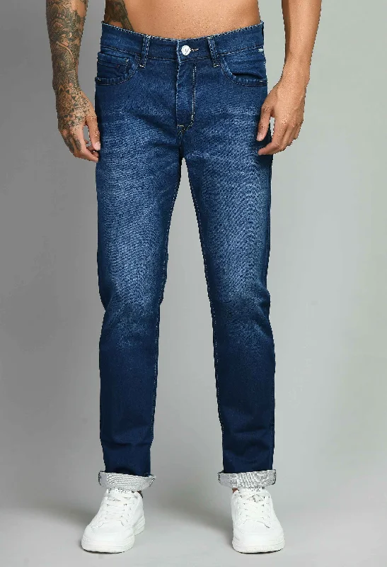 Indigo Blue Mid Rise Solid Straight Fit Jeans