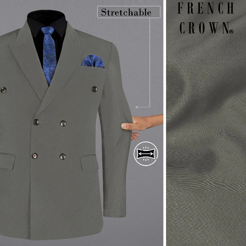 Ironside Gray Stretchable Double Breasted Premium Cotton traveler Blazer