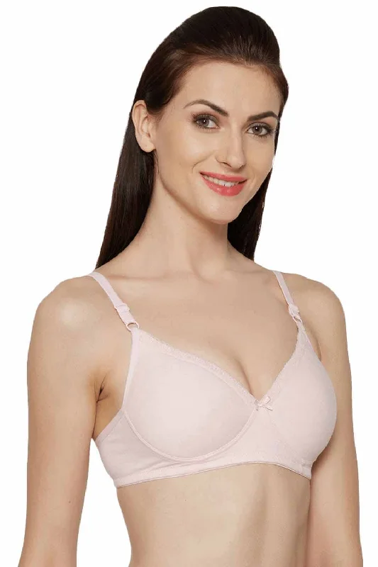 Organic Cotton  Antimicrobial Padded Non-wired Lace touch T-shirt Bra-ISB067-