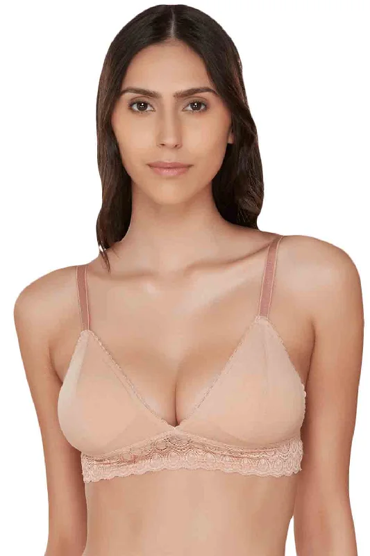 Organic Cotton  Antimicrobial Non-wired Triangular Lace Band Bralette-ISB095-