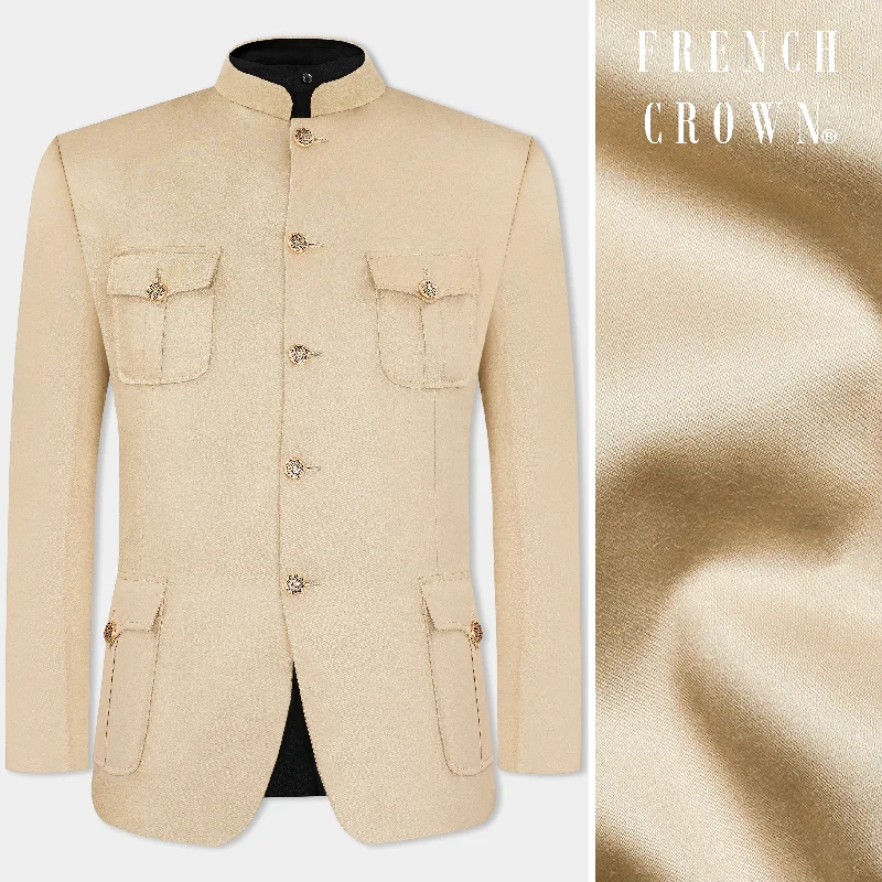 Ivory Cream Wool Rich Bandhgala Designer Blazer