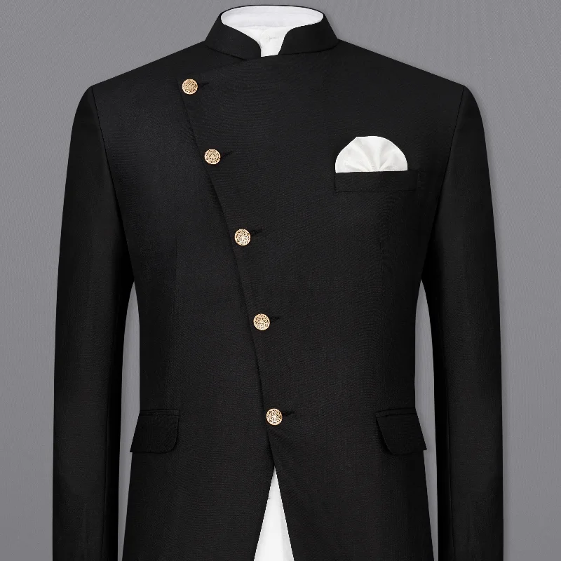 Jade Black Cross Placket Bandhgala Blazer