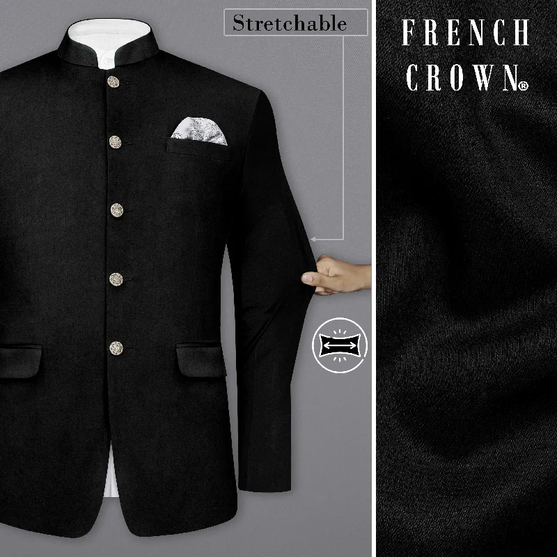 Jade Black Cross Placket Stretchable Premium Cotton Bandhgala traveler Blazer