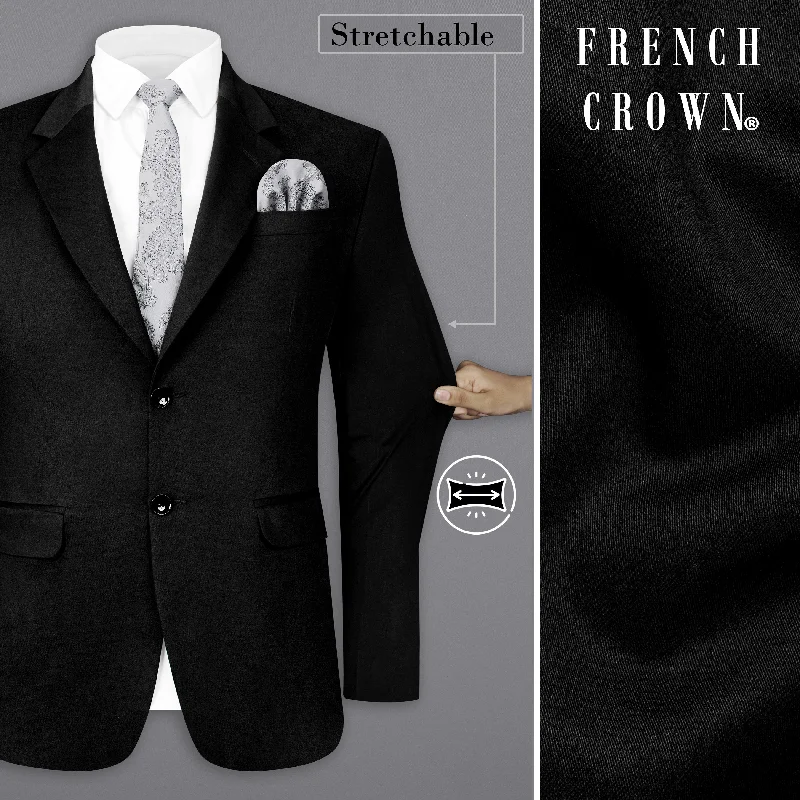 Jade Black Solid Stretchable Premium Cotton traveler Blazer