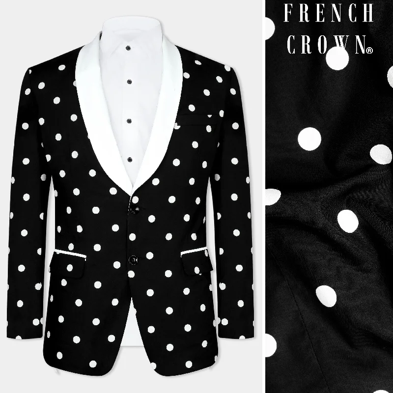 Jade Black with White Polka Dotted Premium Cotton Designer Tuxedo Blazer