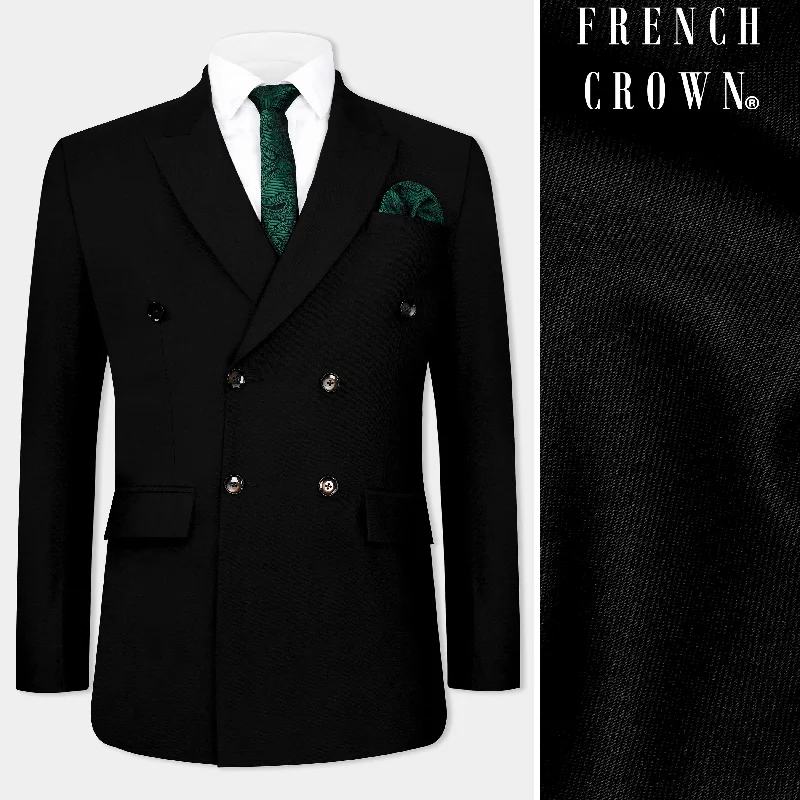 Jade Black Wool Rich Stretchable Double Breasted traveler Blazer