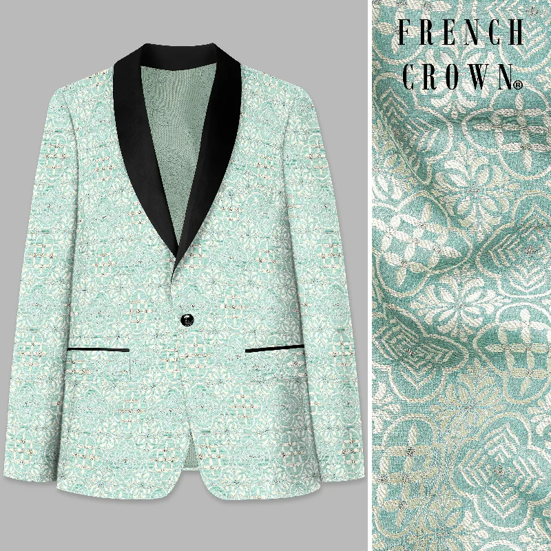 Jagged Blue and Derby Cream Jacquard Weave Tuxedo Blazer