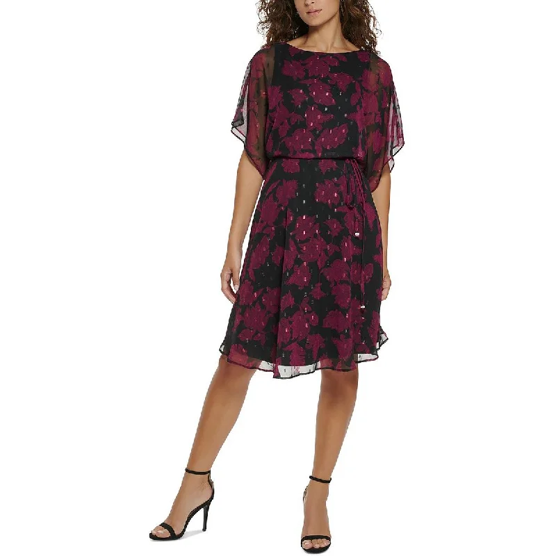 Jessica Howard Womens Petites Chiffon Blouson Fit & Flare Dress