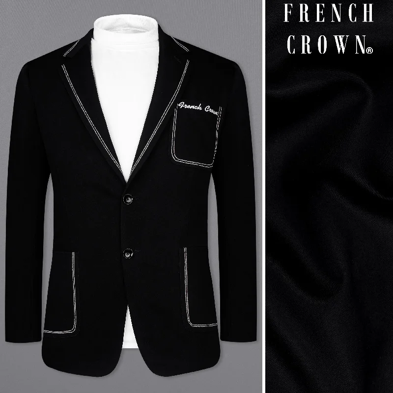 Korean  Black (The Best Black We Have) Embroidered Single Breasted Designer Signature Blazer