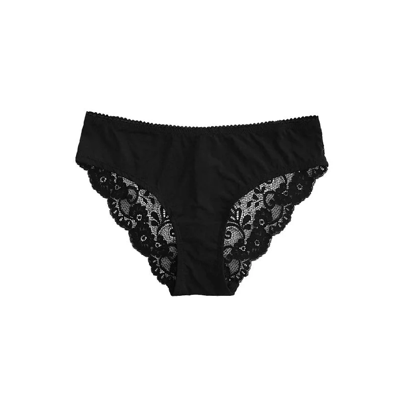 Lace Bum Bikini Briefs - Black and Nude