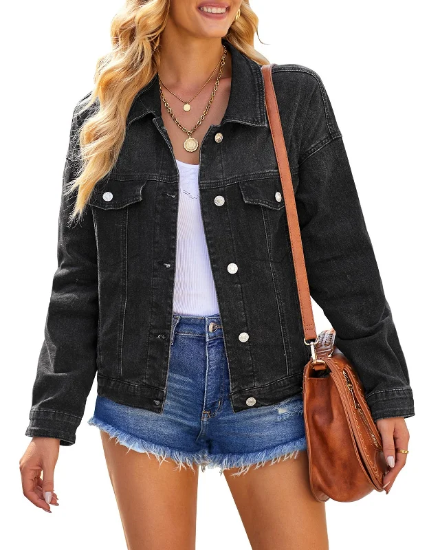 Jean Jacket for Women Stretchy Oversized Boyfriend Denim Trucker Jackets Distressed Shacket