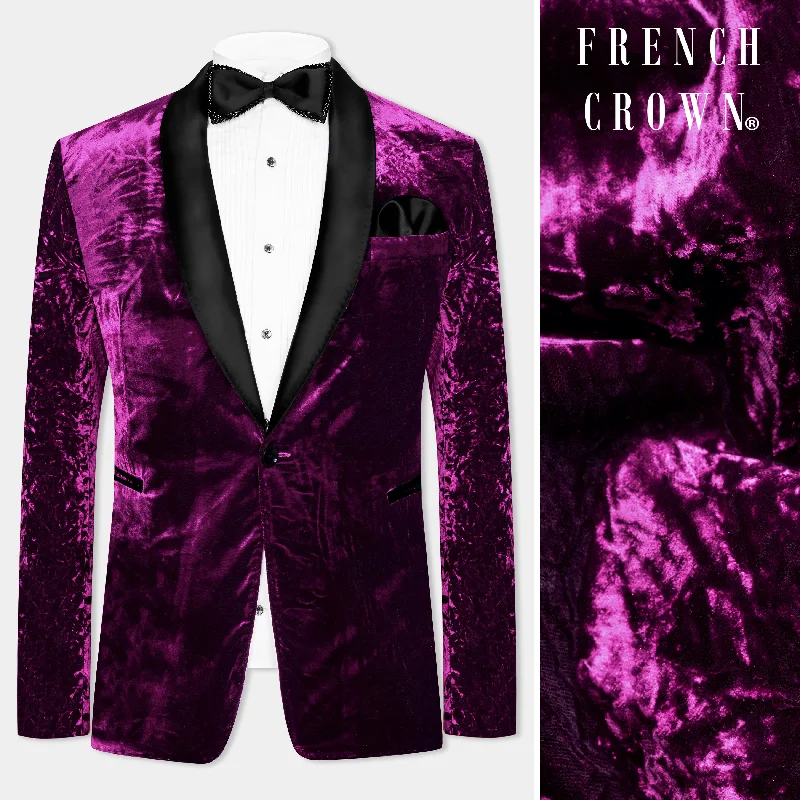 Melanzane Purple Crushed Velvet Tuxedo Blazer