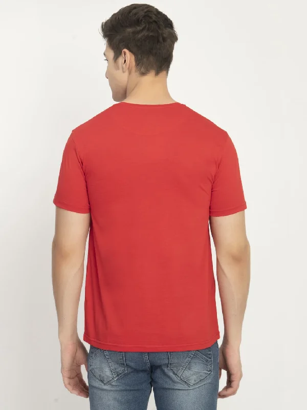 Men’s Printed Round Regular Fit T-Shirt - Red