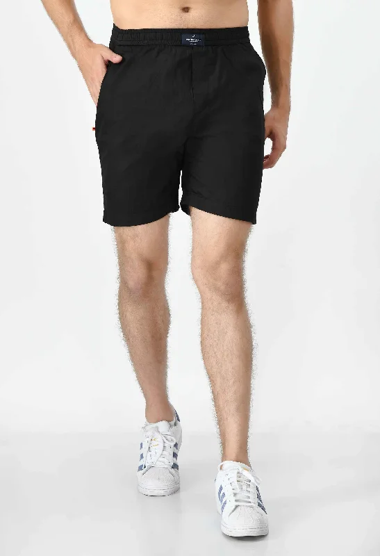 Men's Cotton Twill Solid Boxer with Side Pocket - Black