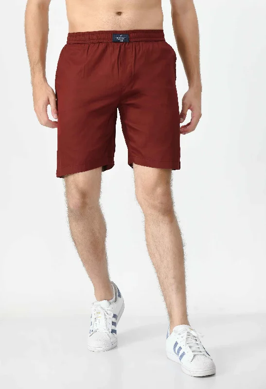 Men's Cotton Twill Solid Boxer with Side Pocket - Maroon