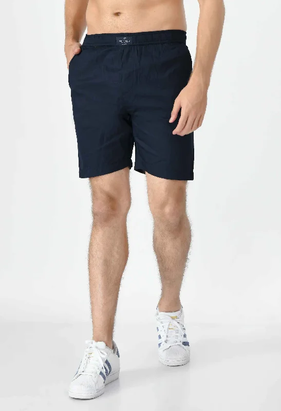 Men's Cotton Twill Solid Boxer with Side Pocket - Navy