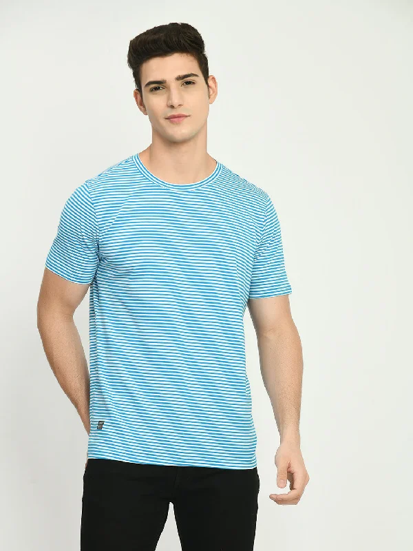 Men's Firozi White Simple Striped T-Shirt