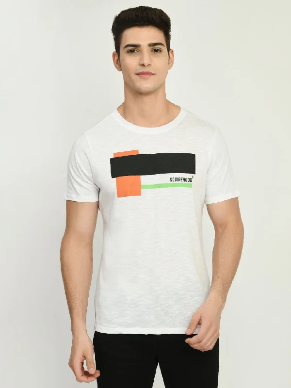 Men's Off White Printed Half Sleeves T-Shirt