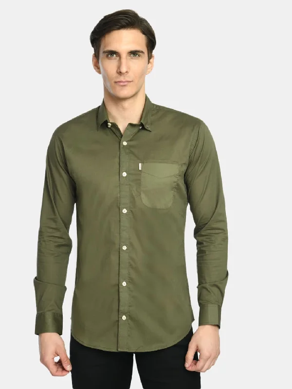 Men's Olive Green Solid Cotton Casual Shirt