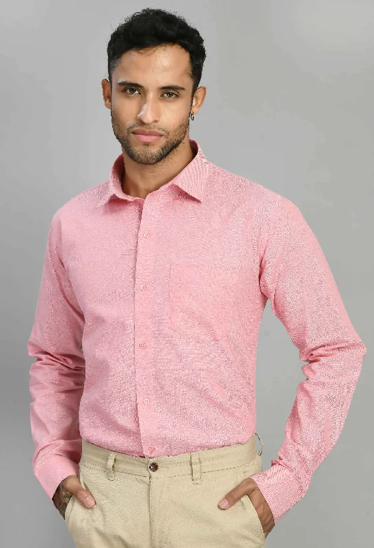 Men's Peach Spread Collor Solid Formal Shirt