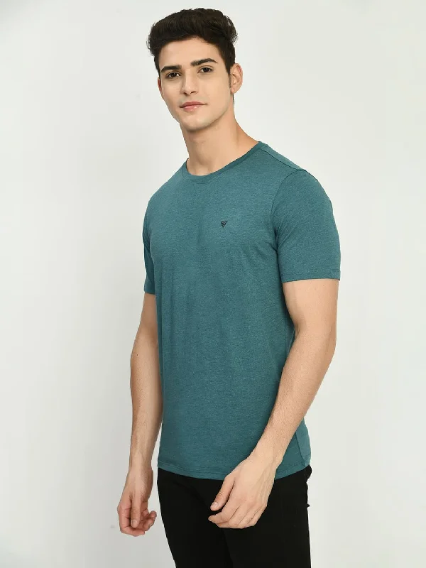 Men's Pine Green Solid Round Neck T-Shirt