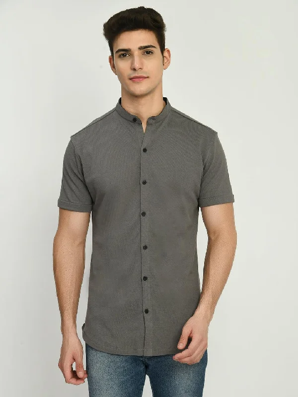 Men's Regular Fit Knit Shirt with Mandarin Collor