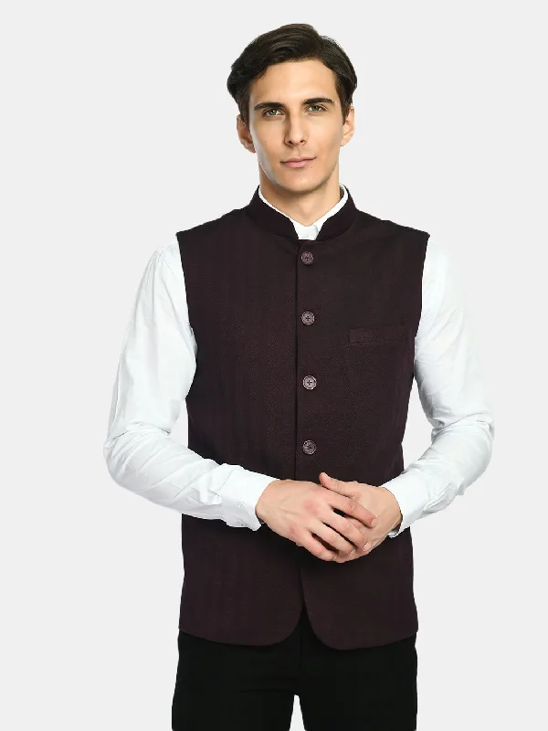 Men's Solid Knitted Slim Fit Nehru Jacket