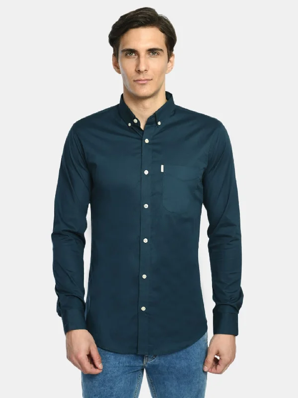 Men's Teal Blue Solid Regular Fit Casual Shirt