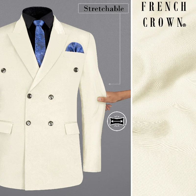 Merino Cream Stretchable Double Breasted Premium Cotton traveler Blazer