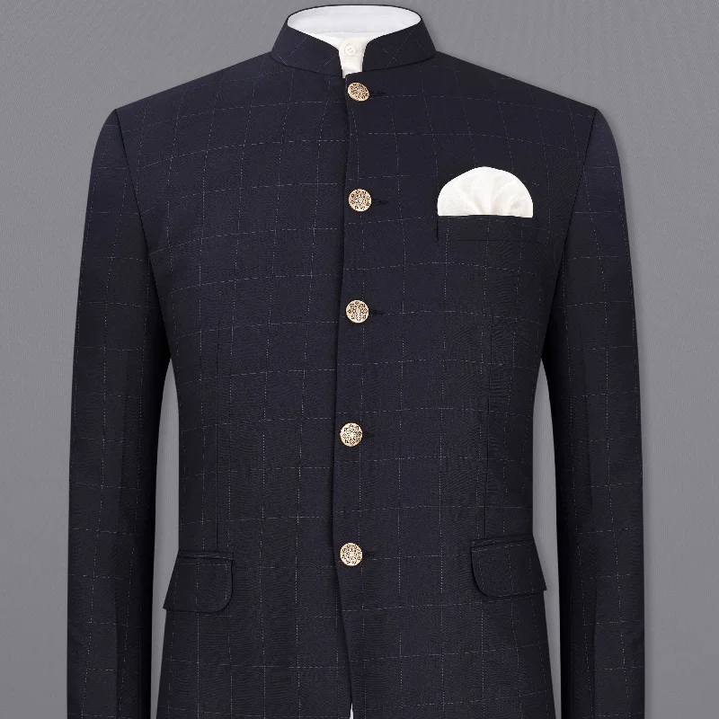 Mirage Blue Windowpane Bandhgala Blazer