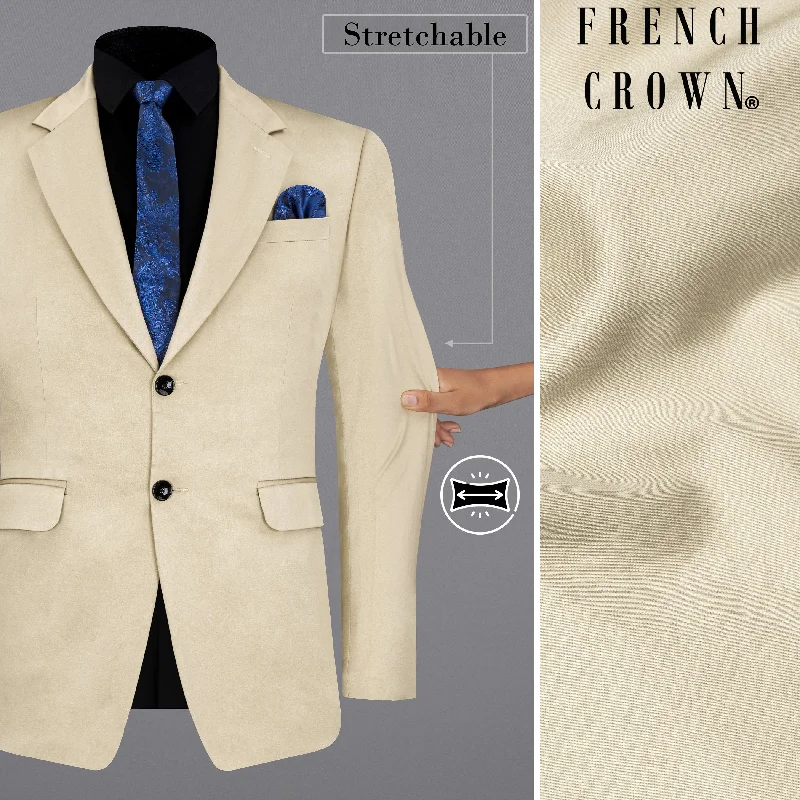 Moon Mist Beige Stretchable Premium Cotton traveler Blazer