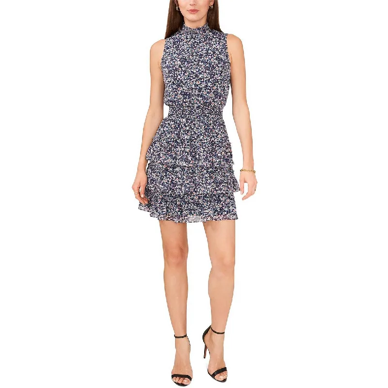 MSK Womens Petites Floral Print Tiered Fit & Flare Dress