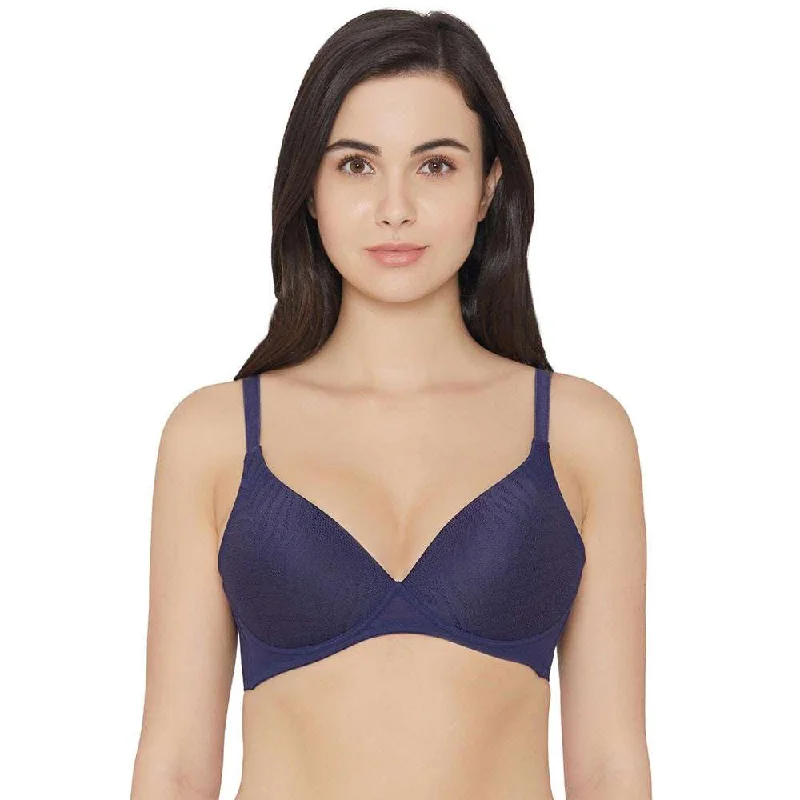 Mysa Padded Non-Wired 3/4th Cup Everyday Wear Medium coverage T-Shirt Bra - Navy Blue