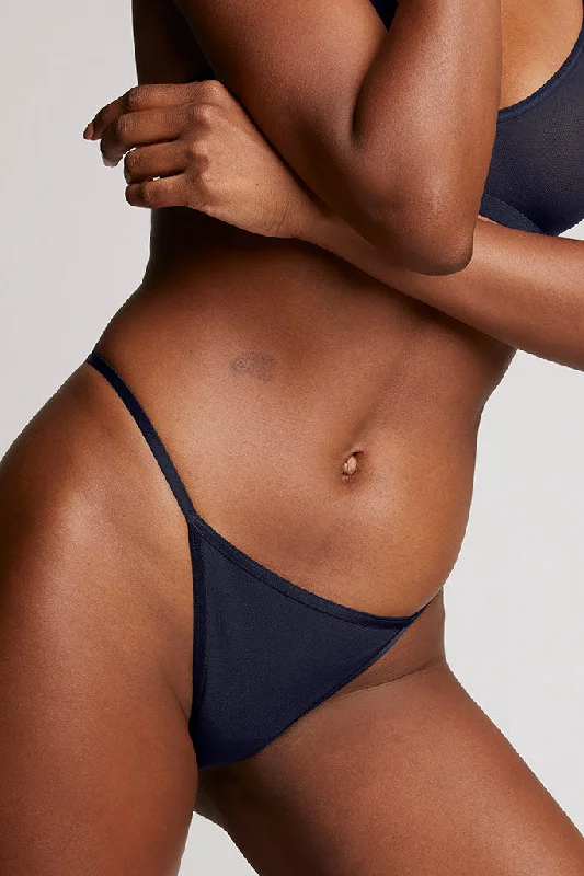 Sieve String Thong in Navy