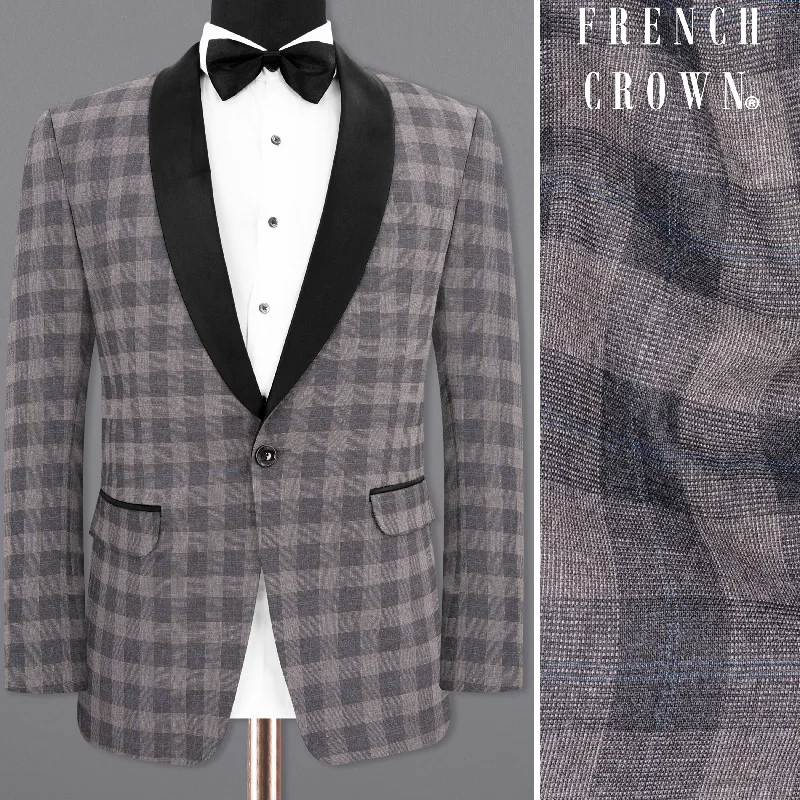 Nobel and Chicago Grey Plaid Wool Rich Tuxedo Blazer