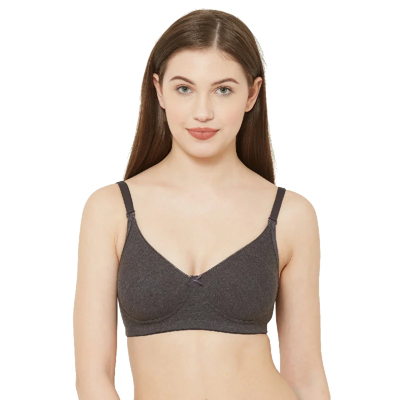 Simran-Non Padded Non Wired Cotton Solid Bra Melange Black