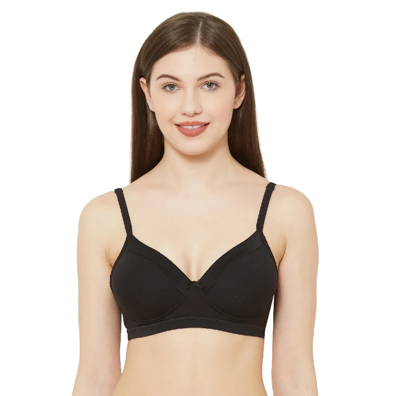 Candy-Padded Solid Cotton Blend Bra Black