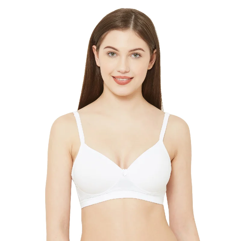 Candy-Padded Solid Cotton Blend Bra White