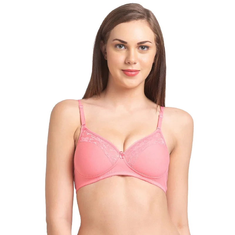 Click-Padded Solid Cotton Spandex T-shirt Bra Peach Pink