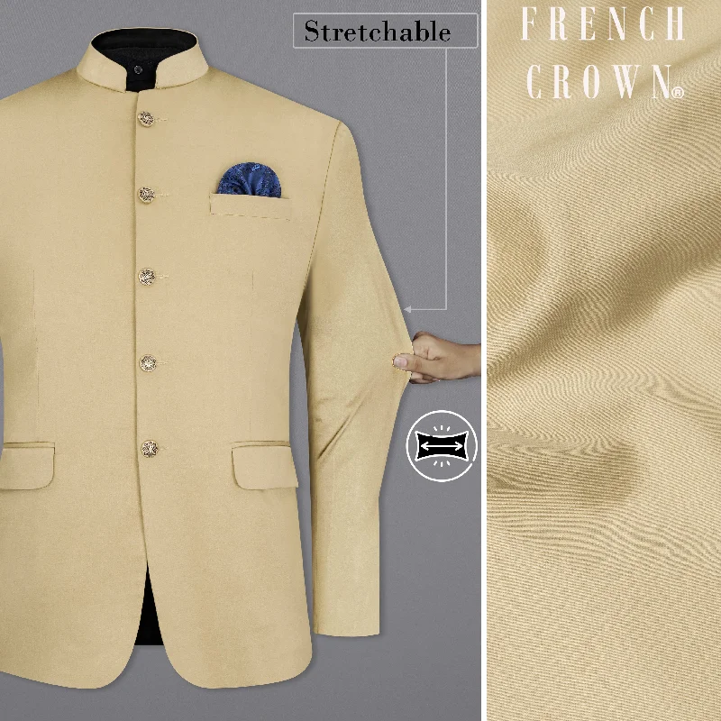 Pavlova Cream Solid Stretchable Premium Cotton Bandhgala traveler Blazer