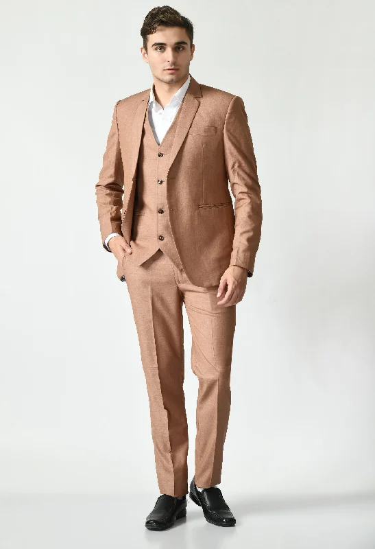 Peach Solid Knitted Slim Fit Suit